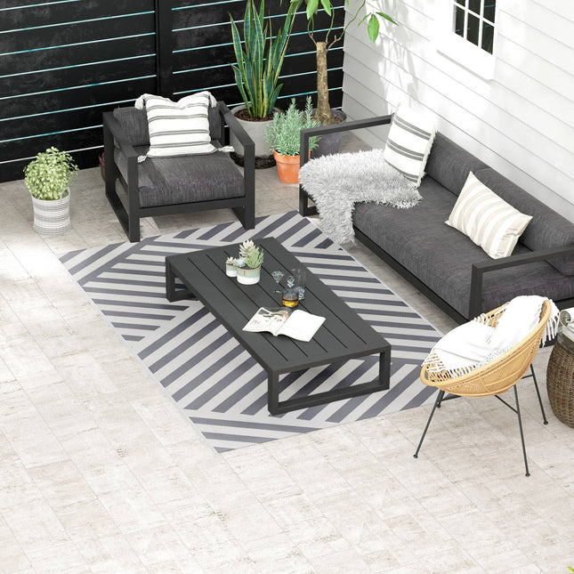 Reversible outdoor rug, light grey/cream, 182x274cm, with carrying bag