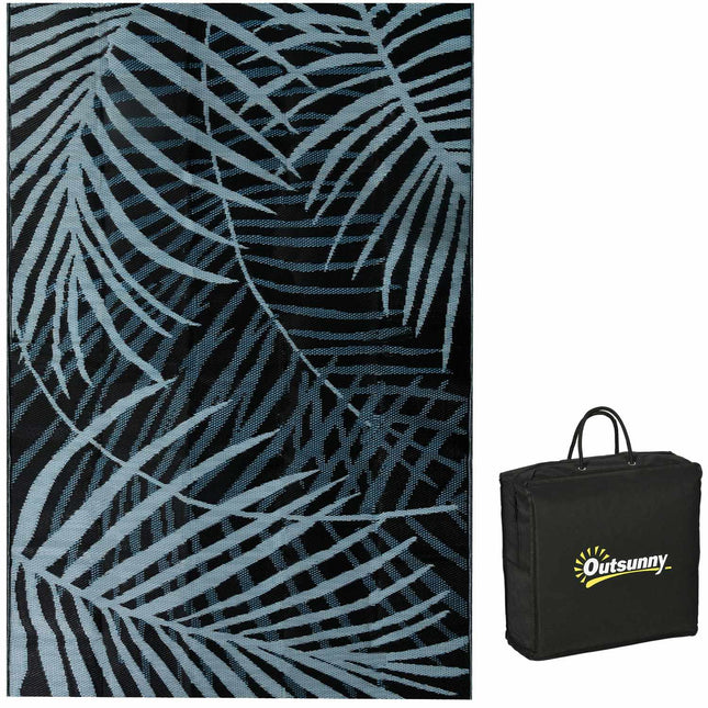 Reversible water-repellent outdoor mat, black/blue, 182x274 cm