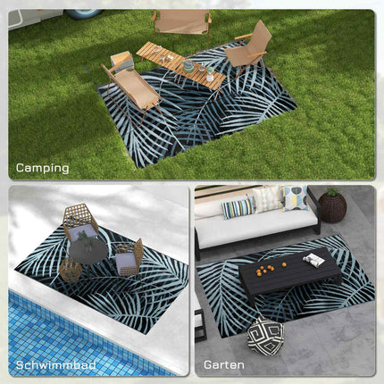 Reversible water-repellent outdoor mat, black/blue, 182x274 cm