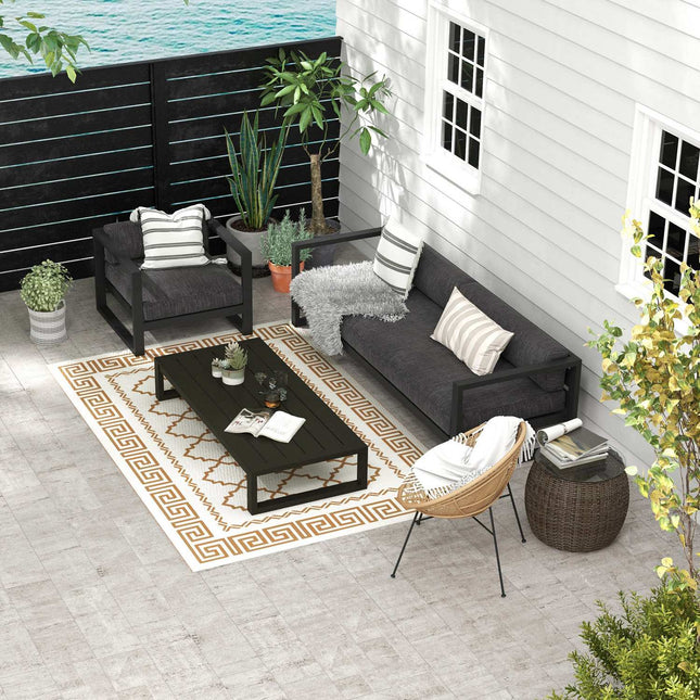 Reversible outdoor rug, weatherproof plastic, 182x274 cm, brown/cream