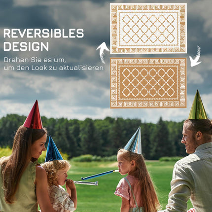 Reversible outdoor rug, weatherproof plastic, 182x274 cm, brown/cream