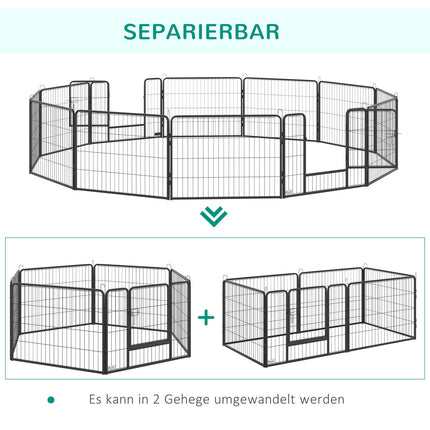 Outdoor dog playpen - 12-panel steel, black, 60 cm high