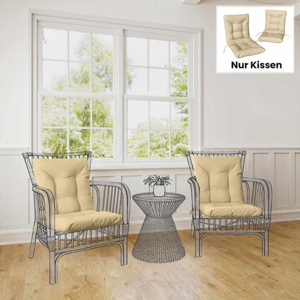Outdoor Seat Cushions Set, 8cm Thick, Beige, 120x50 cm