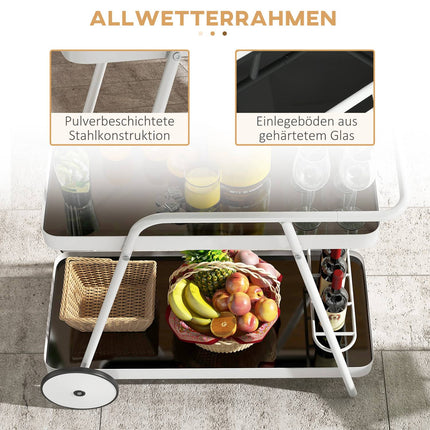 2-story outdoor serving trailer with wine rack, black and white