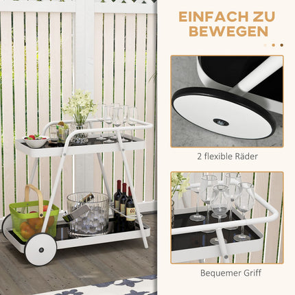 2-story outdoor serving trailer with wine rack, black and white