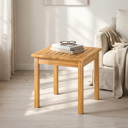 Outdoor Side Table, 48x48 cm Acacia Wood, Adjustable Feet