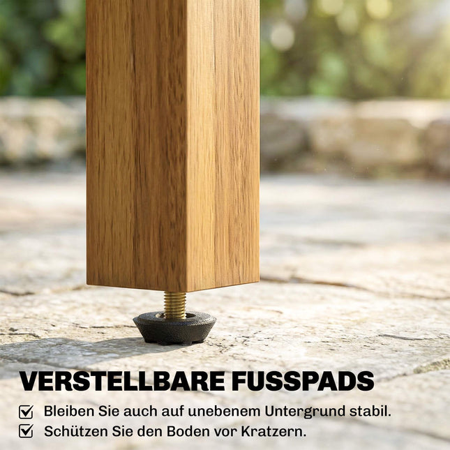 Outdoor Side Table, 48x48 cm Acacia Wood, Adjustable Feet