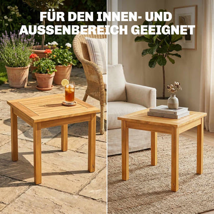 Outdoor Side Table, 48x48 cm Acacia Wood, Adjustable Feet