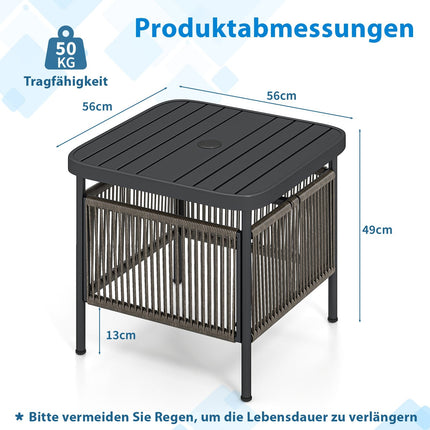 Outdoor Side Table, Weatherproof Rattan, 56x56x49 cm