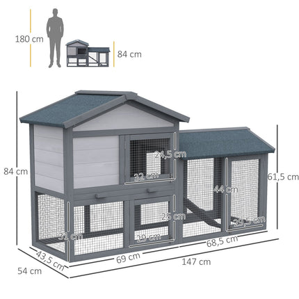 Outdoor Small Animal Hutch, Dark Grey, 147 x 54 x 84 cm