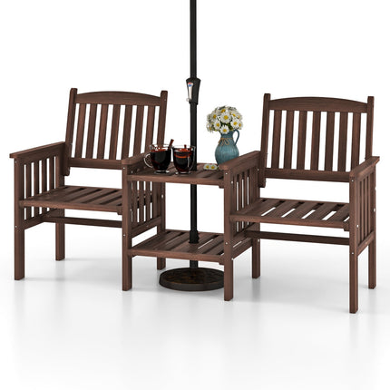 Outdoor Sofa with 2-Tier Table & Umbrella Hole, Brown