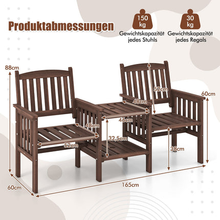 Outdoor Sofa with 2-Tier Table & Umbrella Hole, Brown