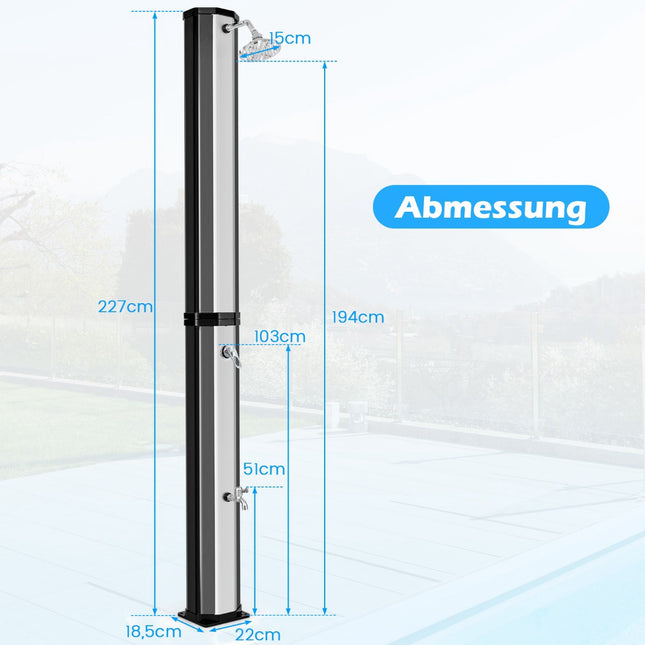 Outdoor Solar Shower, 60L, 227cm, Swivel Head