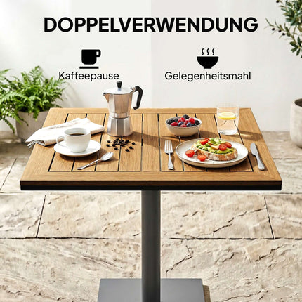 Outdoor Square Table, 70x70 cm, Weatherproof Wood-Look