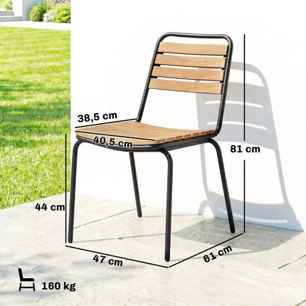 Outdoor Stackable Garden Chairs, 2-Piece Set, Steel & Wood