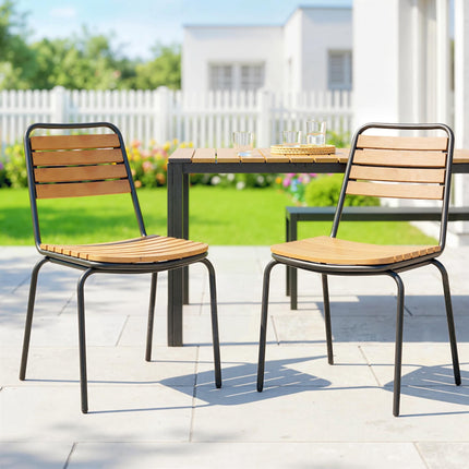 Outdoor Stackable Garden Chairs, 2-Piece Set, Steel & Wood