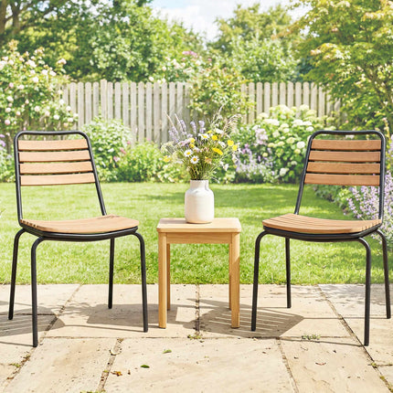 Outdoor Stackable Garden Chairs, 2-Piece Set, Steel & Wood