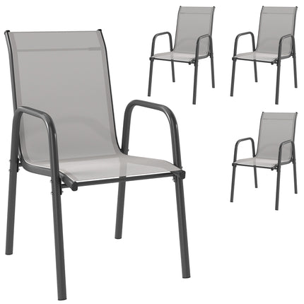 Outdoor Stackable Garden Chairs, Metal Frame, Set of 4