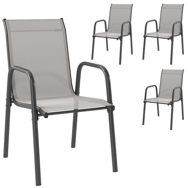 Outdoor Stackable Garden Chairs, Metal Frame, Set of 4