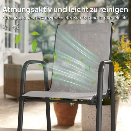 Outdoor Stackable Garden Chairs, Metal Frame, Set of 4