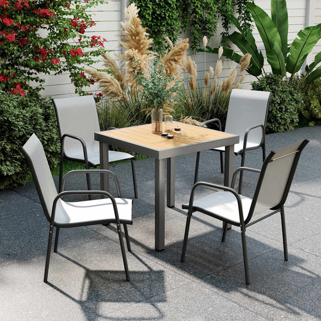 Outdoor Stackable Garden Chairs, Metal Frame, Set of 4