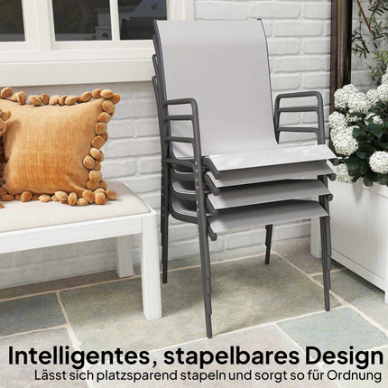 Outdoor Stackable Garden Chairs, Metal Frame, Set of 4