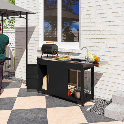 Outdoor Stainless Steel Grill Cart with Sink Station