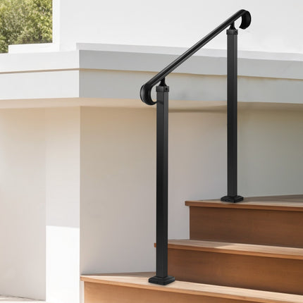 Outdoor Stair Handrail, 2-3 Step Adjustable, Carbon Steel, Matte Black