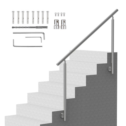Outdoor Stair Handrail, 4.9 ft Stainless Steel, Side-Mount