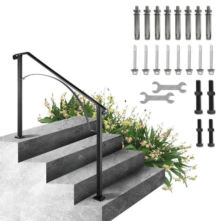 Outdoor Stair Handrail, Wrought Iron, Fits 3–4 Steps, Black