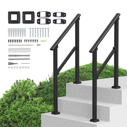 Outdoor Stair Handrails, 2-Pack Carbon Steel, Adjustable