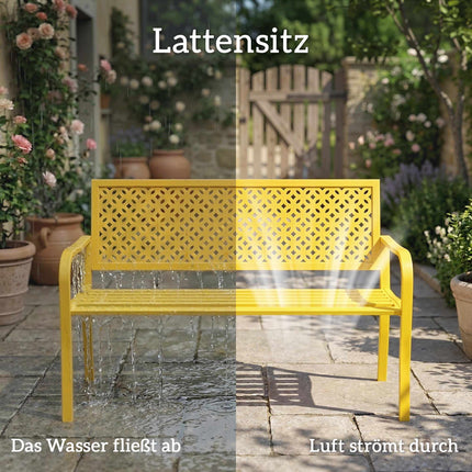 Outdoor Steel Garden Bench, Yellow, 2-Seater, Rust-Resistant