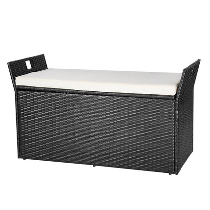 Outdoor Storage Bench, 2-Person PE Rattan, 340L Cushion