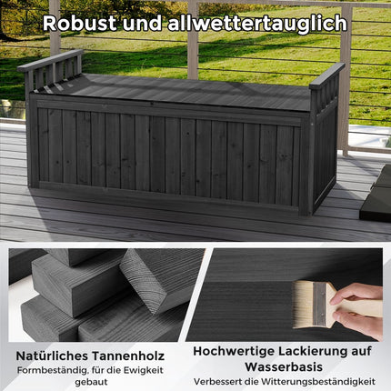 Outdoor Storage Bench, 2-Seater with Armrests, Black