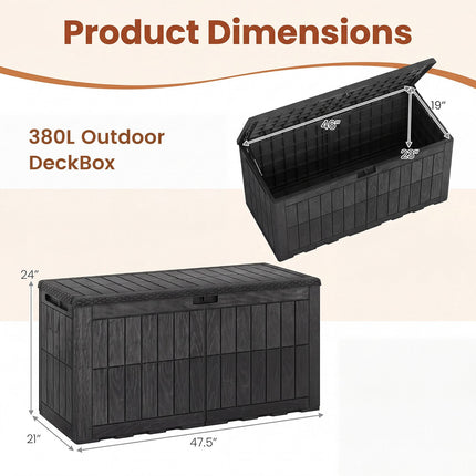 Outdoor Storage Box 380L, Weatherproof, Lockable Lid, Brown
