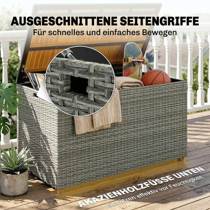 Outdoor Storage Box 450L, Waterproof Rattan, Wood Lid