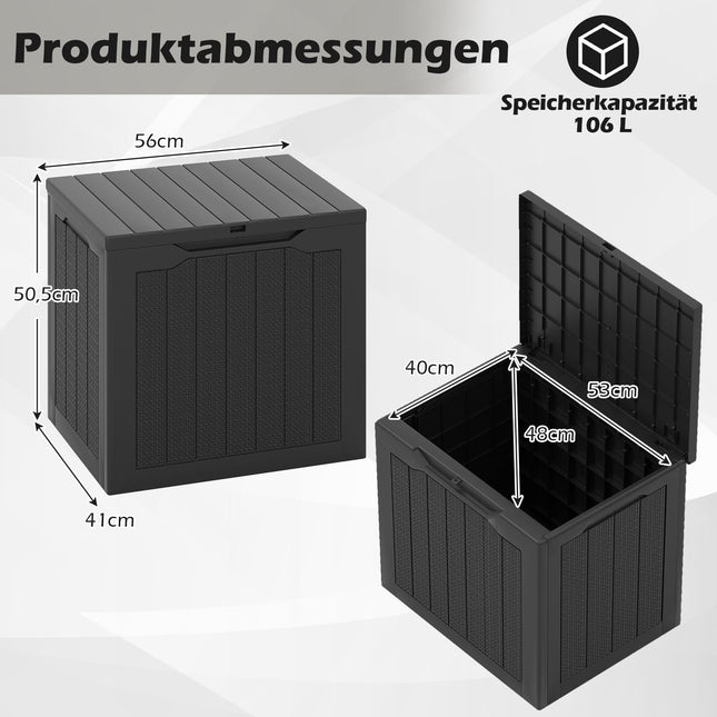 Outdoor Storage Box 96L, Lockable Lid, Rattan Look, Black