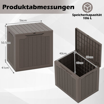 Outdoor Storage Box 96L, Lockable Lid, Rattan Look, Brown