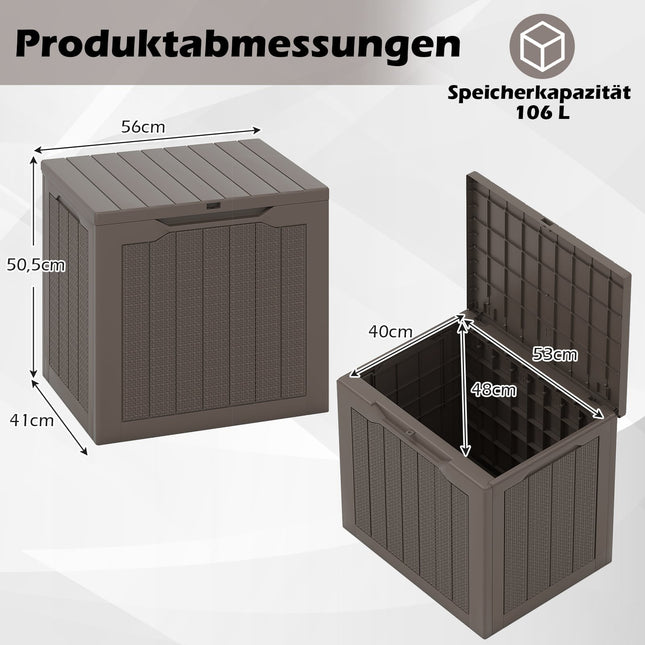 Outdoor Storage Box 96L, Lockable Lid, Rattan Look, Brown
