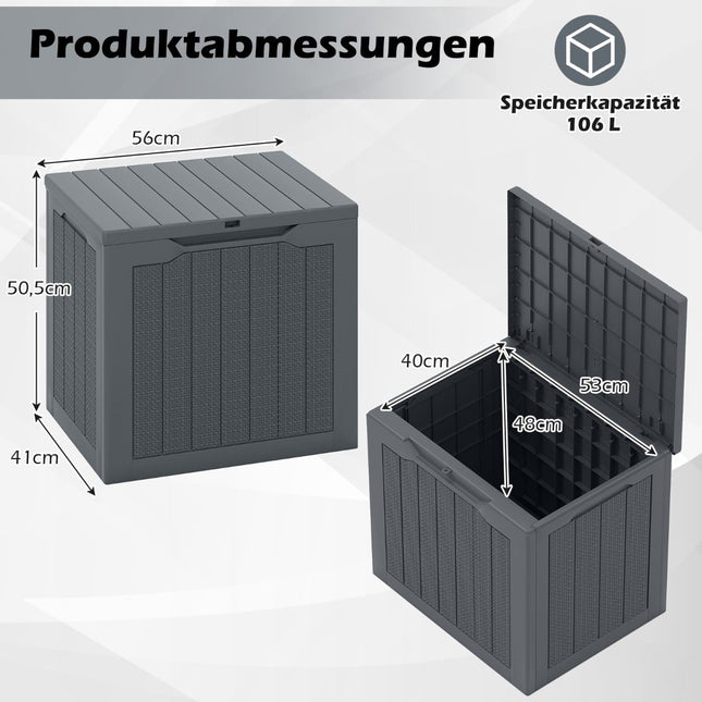 Outdoor Storage Box 96L, Lockable Lid, Rattan Look, Grey