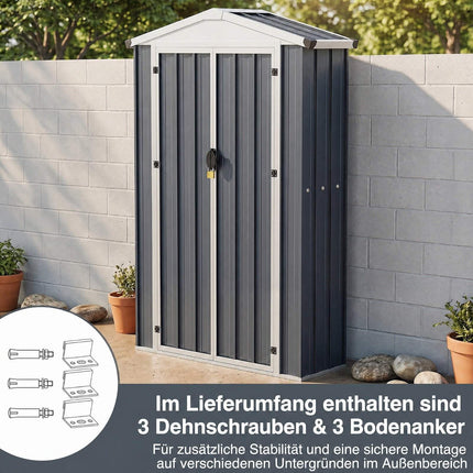 Outdoor Storage Shed, 4x2x6 FT, Lockable, Gray Steel