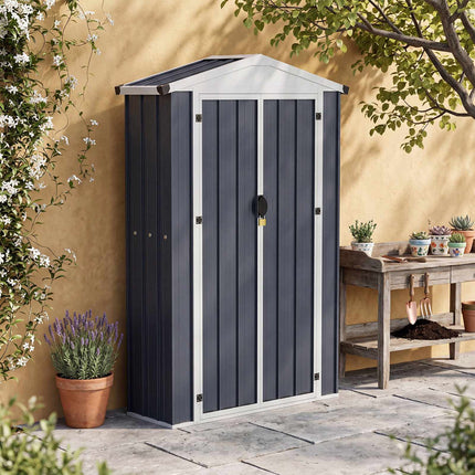 Outdoor Storage Shed, 4x2x6 FT, Lockable, Gray Steel