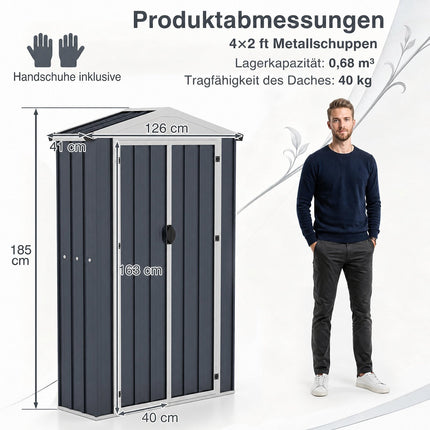 Outdoor Storage Shed, 4x2x6 FT, Lockable, Gray Steel