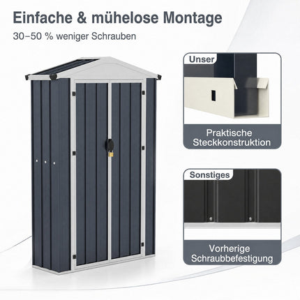 Outdoor Storage Shed, 4x2x6 FT, Lockable, Gray Steel