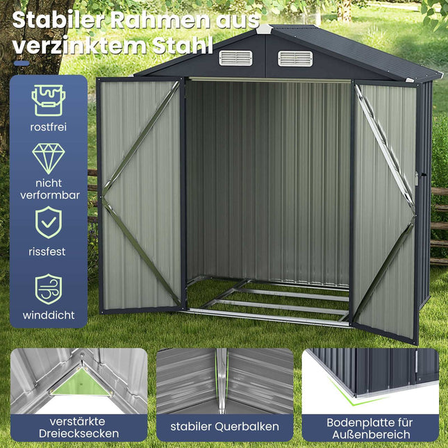 Outdoor Storage Shed, Galvanized Metal, 3.44 m³ Capacity