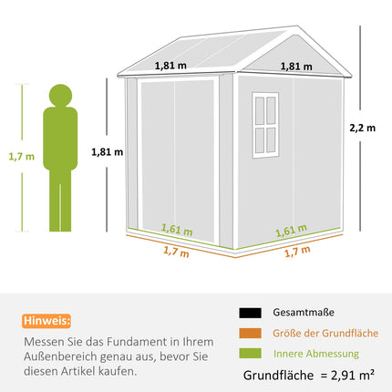 Outdoor Storage Shed, Polypropylene, Waterproof, 181x181x220 cm