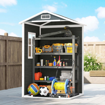 Outdoor Storage Shed with Window, Ventilation, Lock – Grey