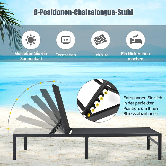 Outdoor Sun Lounger Adjustable Deck Chair 64 x 198 x 67 - 103 cm Black