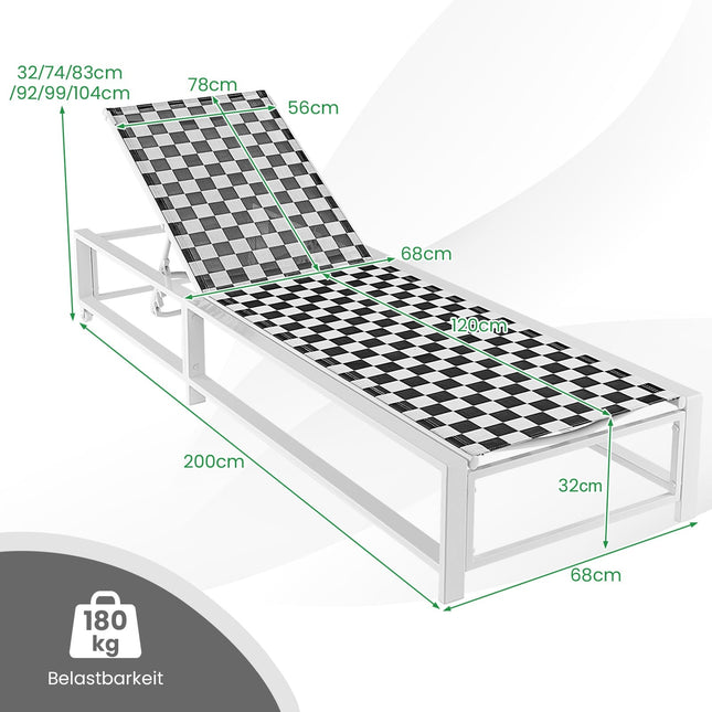 Outdoor Sun Lounger with Wheels, Adjustable Backrest, 180kg Capacity