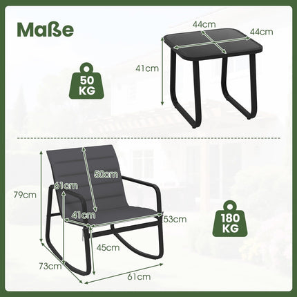 Outdoor Swing Bistro Set – 2 Chairs & Glass Table, Grey